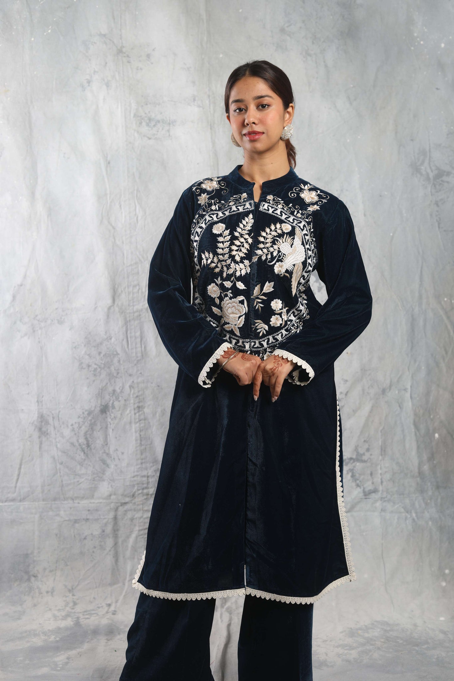 SUFI- Velvet Long kurta with slit in the plazo pants