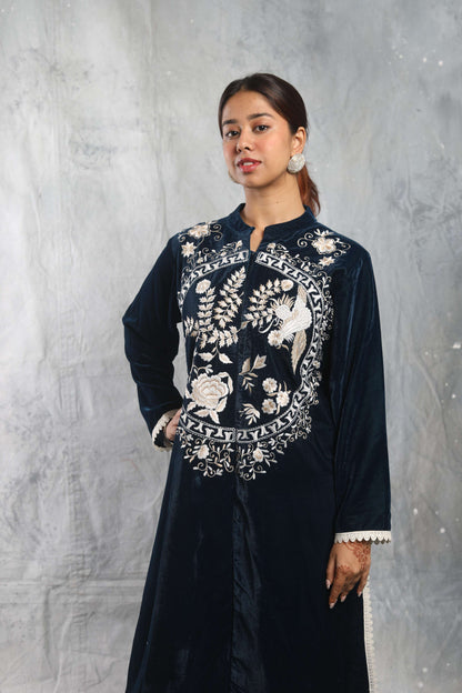 SUFI- Velvet Long kurta with slit in the plazo pants