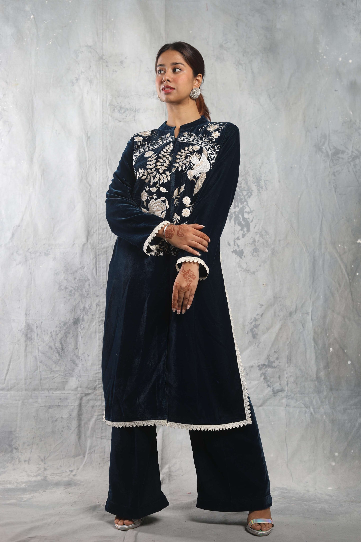 SUFI- Velvet Long kurta with slit in the plazo pants