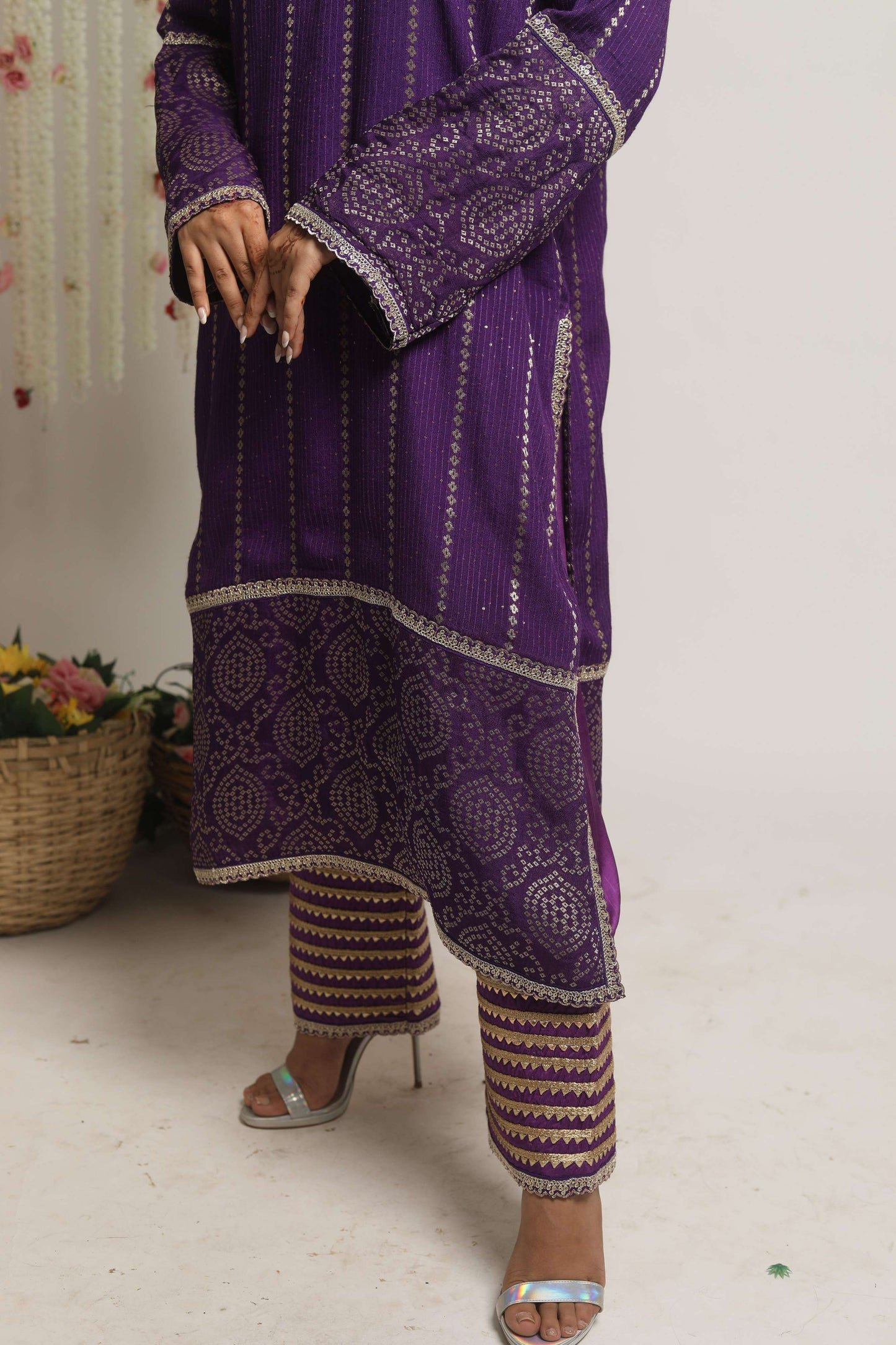 HOOR~ Long Kurta with straight pants and dupatta (Purple)