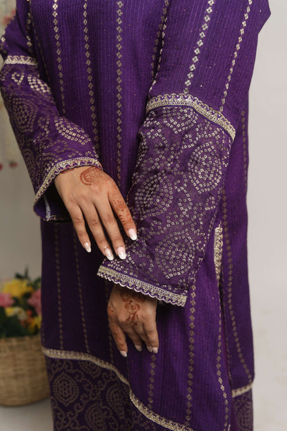 HOOR~ Long Kurta with straight pants and dupatta (Purple)