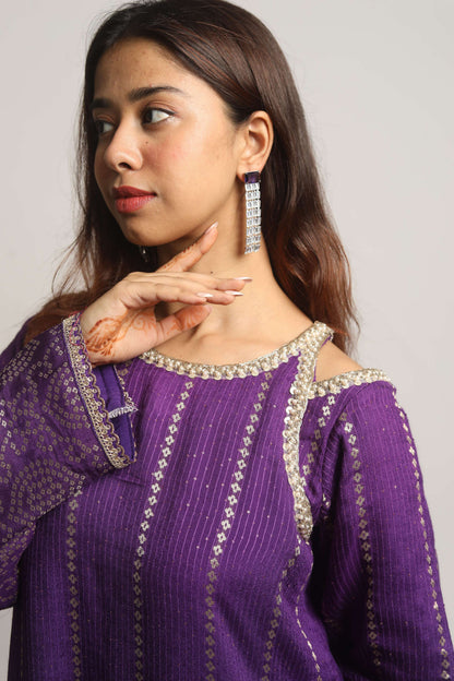 HOOR~ Long Kurta with straight pants and dupatta (Purple)