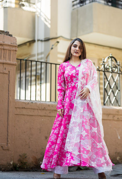 Pink floral Anarkali