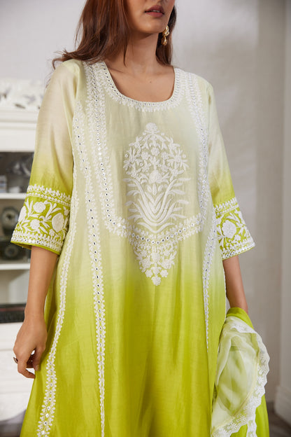 Kalidar  kurta with pockets and dori with  mirror work and straight pants