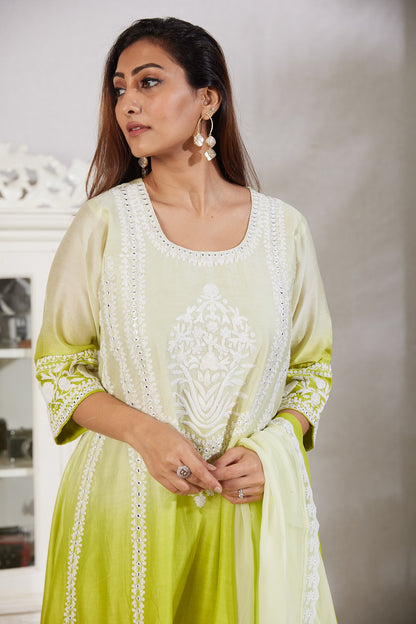 Kalidar  kurta with pockets and dori with  mirror work and straight pants