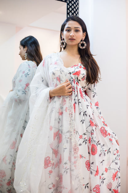 White floral Anarkali