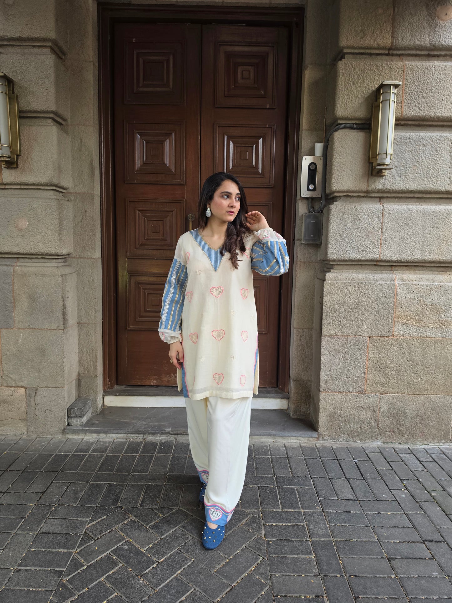 Short kurta with pleated salwar