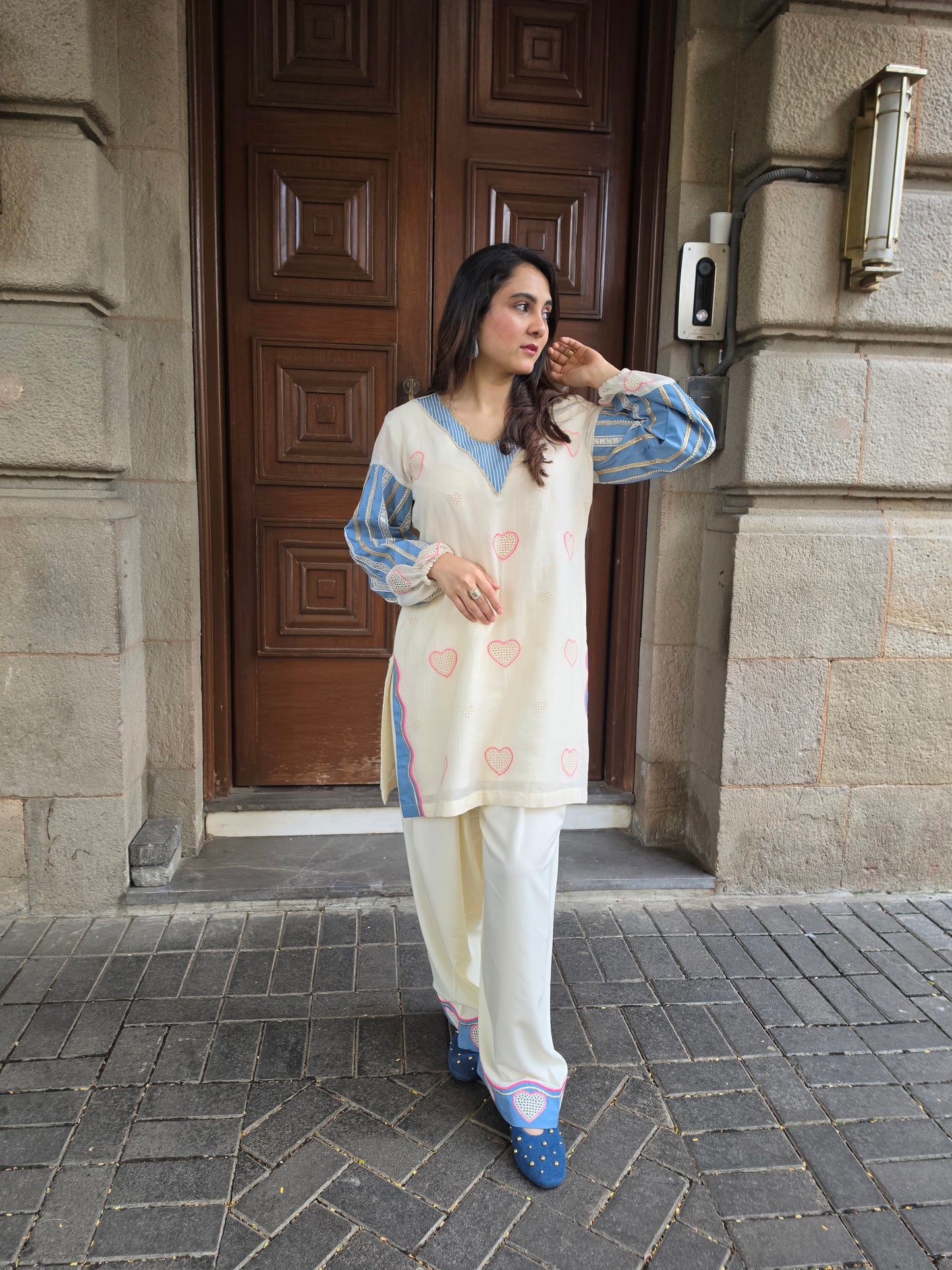 Short kurta with pleated salwar