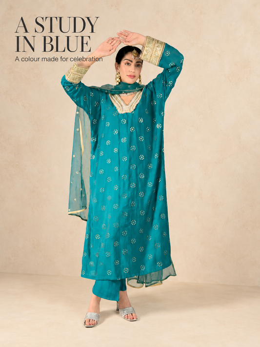 Long kaftaan with pants and dupatta