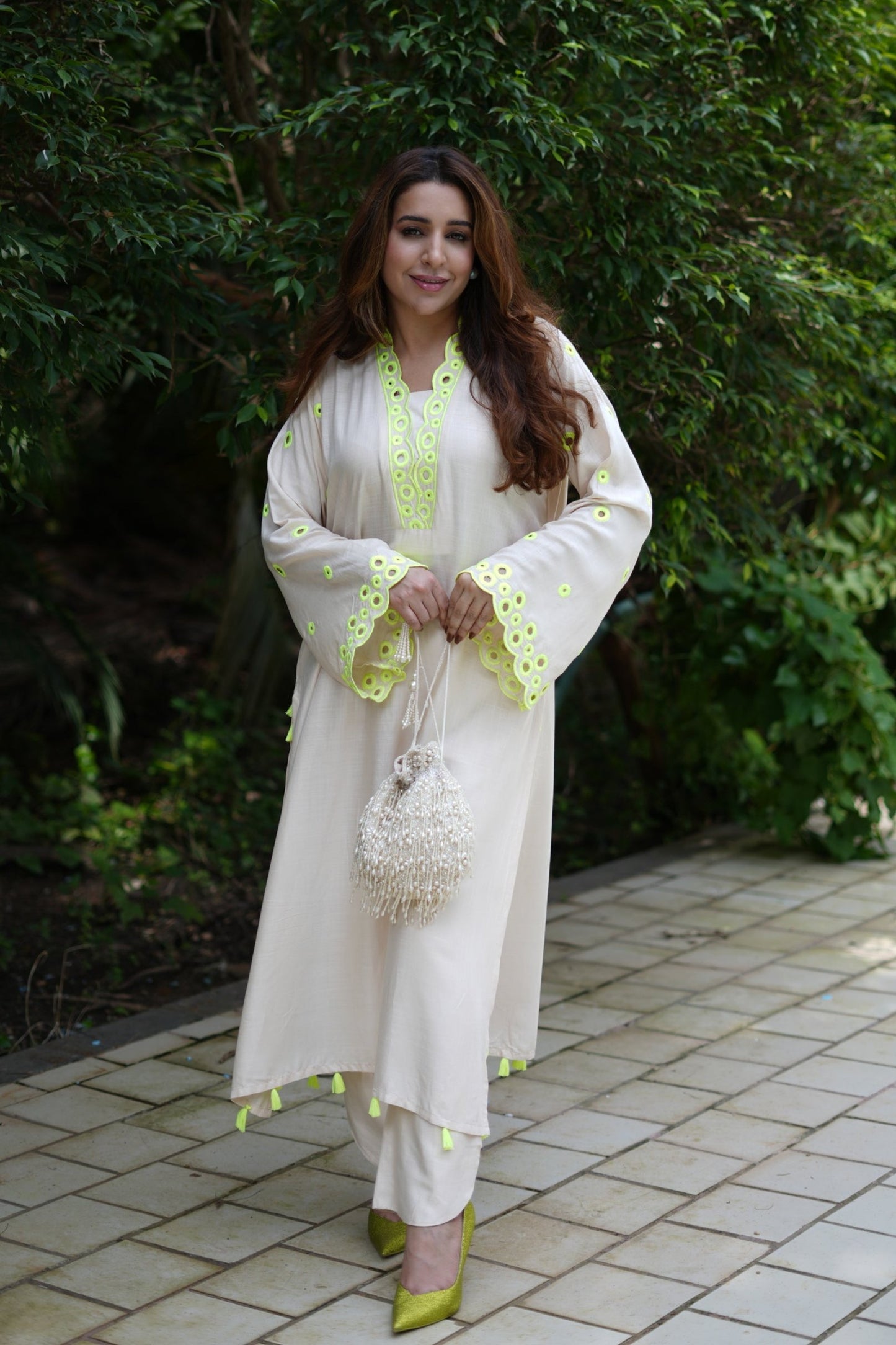 Long Kurta and Straight Pants with Tassels accent