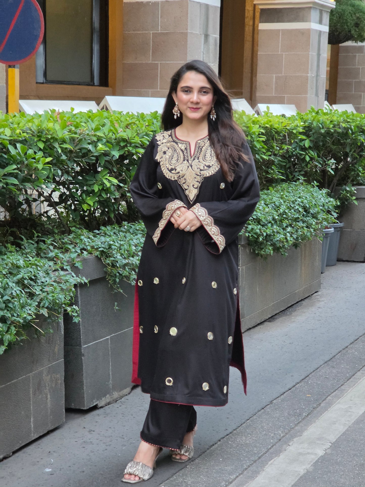 Long kurta with slits and flair pants