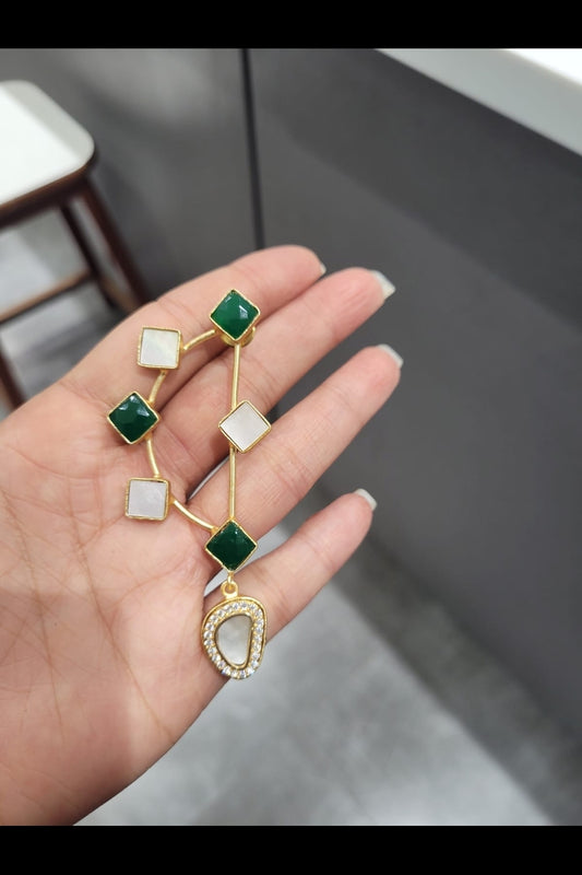 The D Earrings (White & Green Stones)