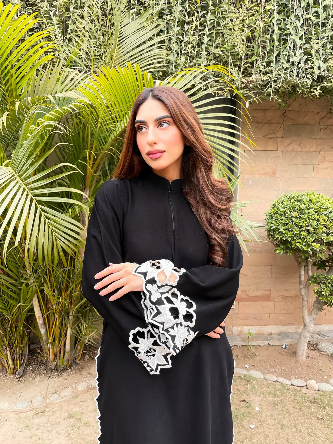 Black Embroidered long kurta with straight pants