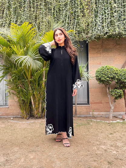 Black Embroidered long kurta with straight pants