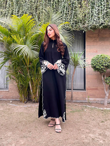 Black Embroidered long kurta with straight pants