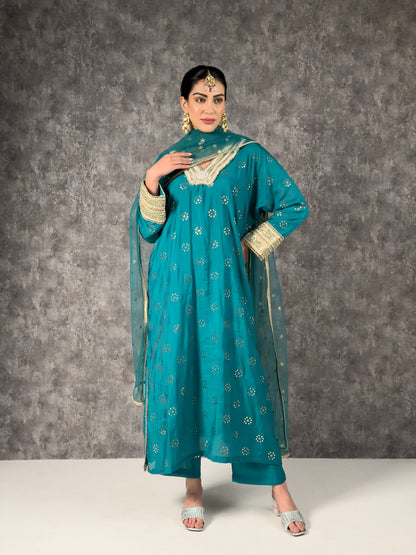Long kaftaan with pants and dupatta