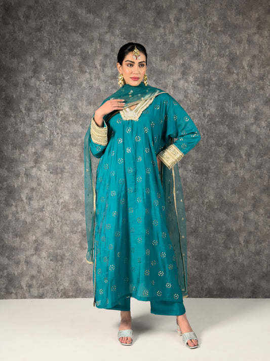 Long kaftaan with pants and dupatta