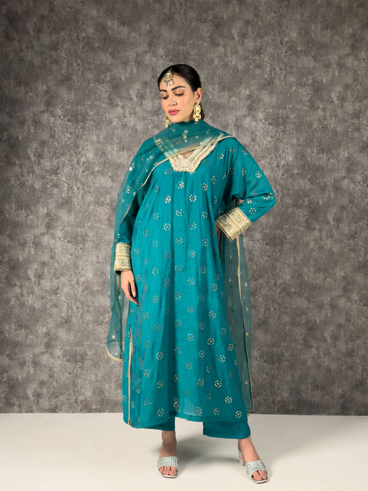 Long kaftaan with pants and dupatta