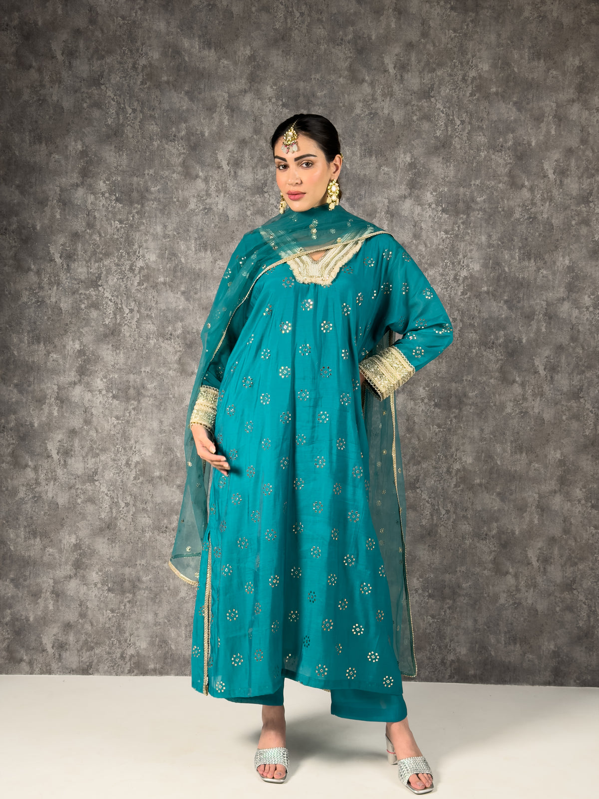 Long kaftaan with pants and dupatta