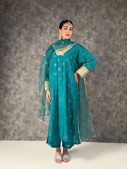 Long kaftaan with pants and dupatta