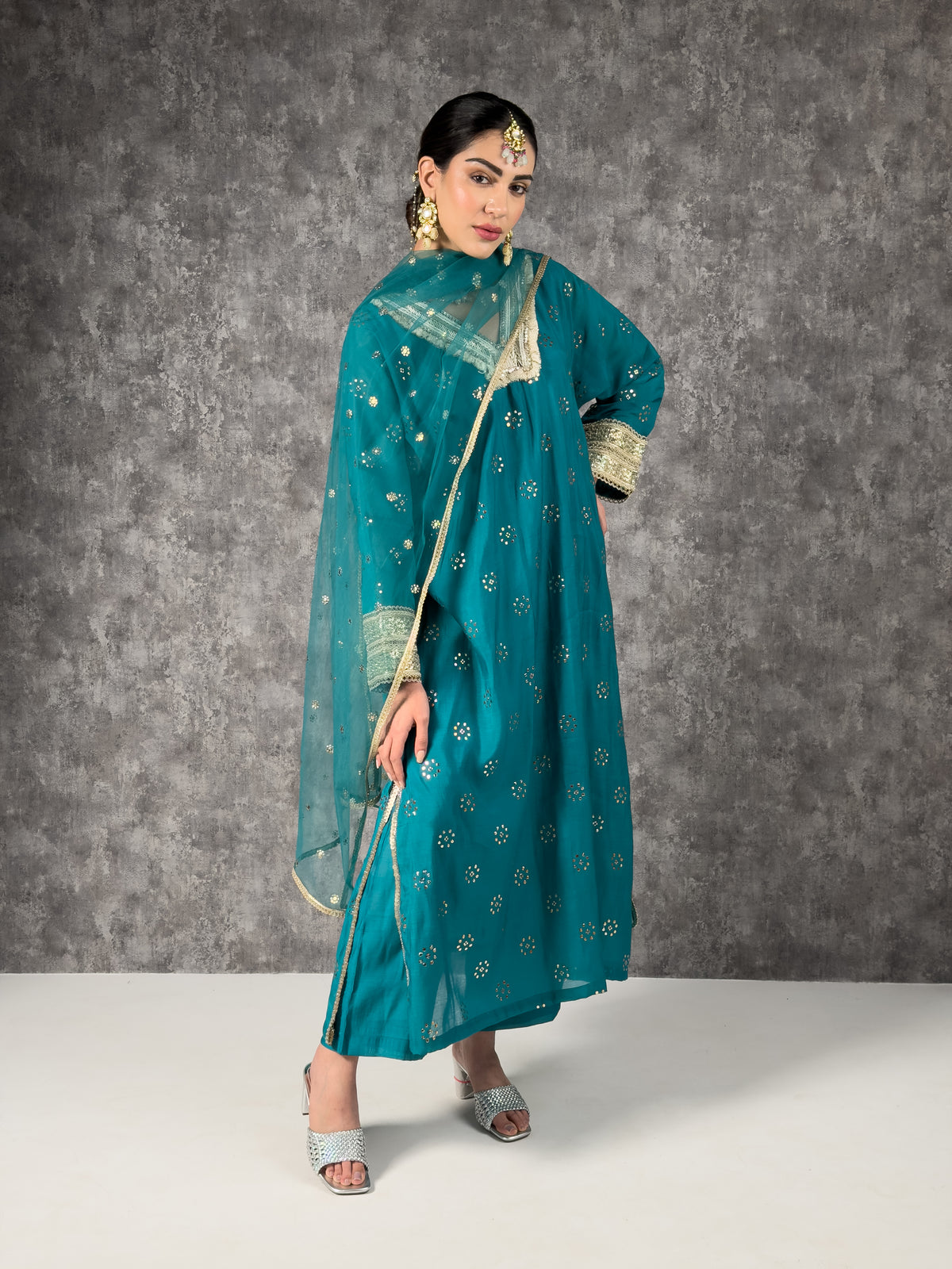 Long kaftaan with pants and dupatta