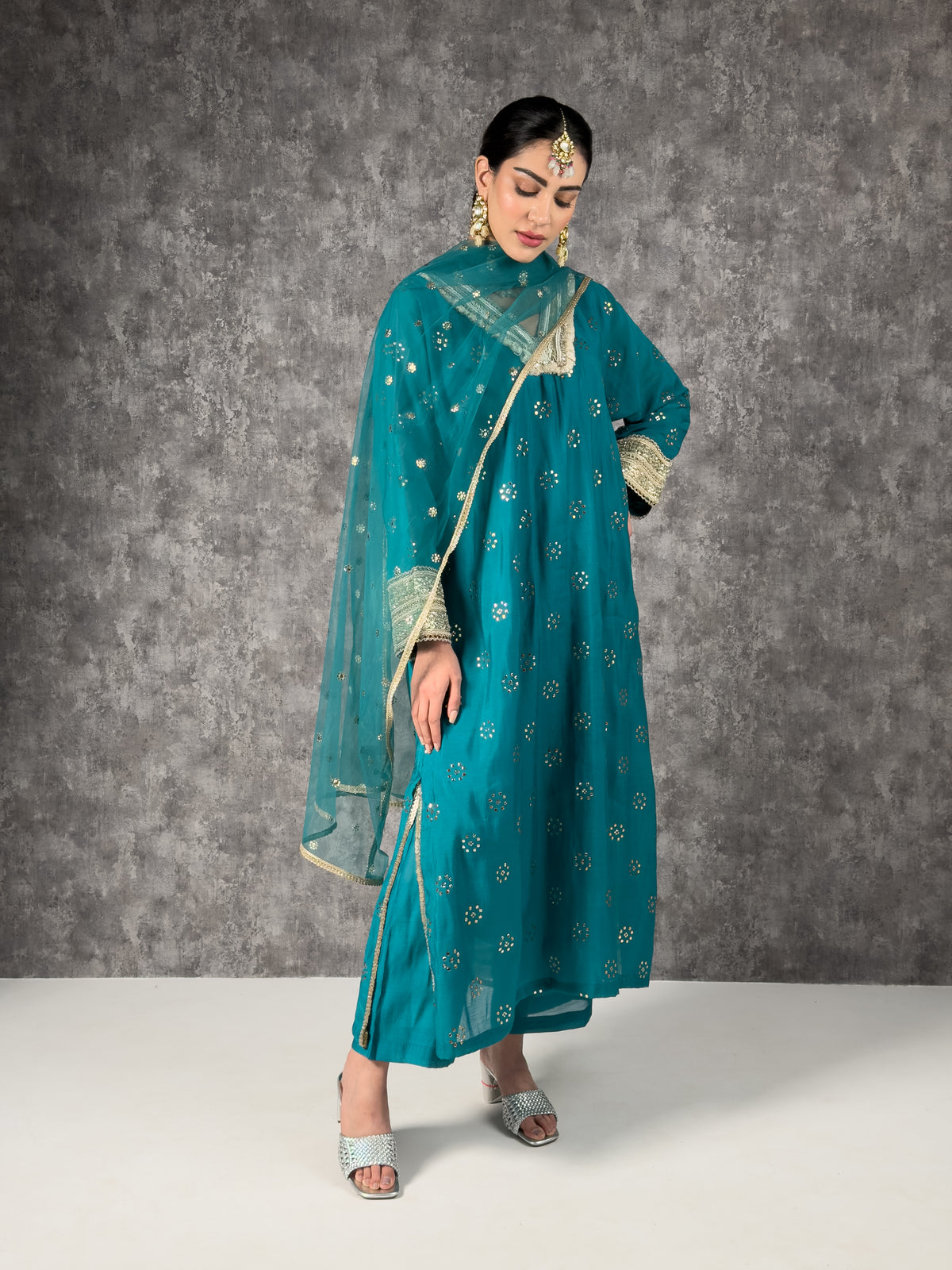Long kaftaan with pants and dupatta