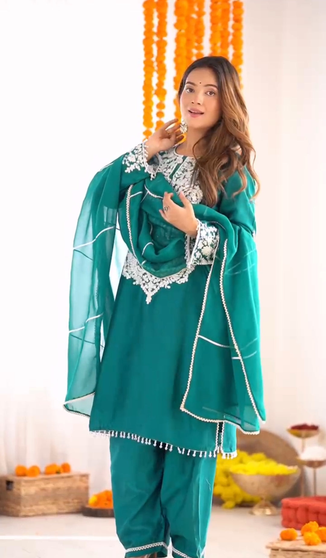 Embroidered Kurta set with gotta and dori work