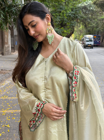 Long Kurta with Farsi Salwar and Tissue Silk Dupatta