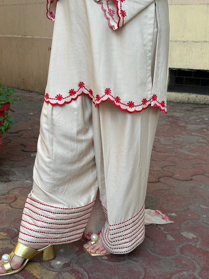 Short Kurta with Farsi Salwar and Silk Dupatta