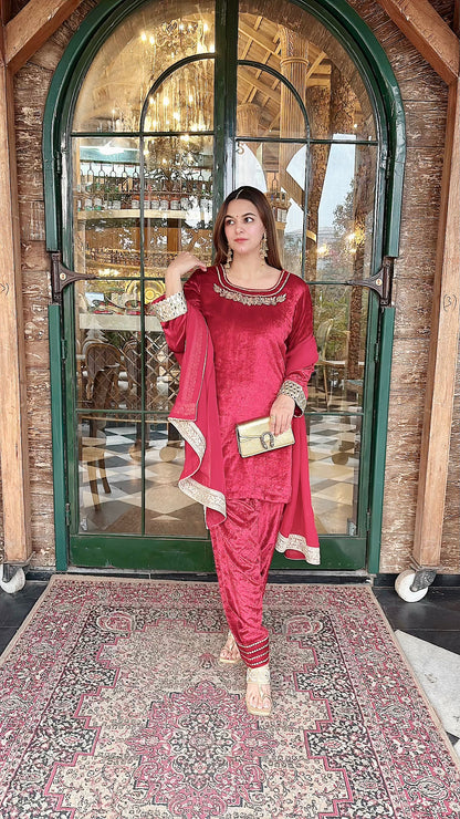 Velvet Short kurti with farsi salwar and dupatta
