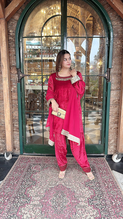 Velvet Short kurti with farsi salwar and dupatta