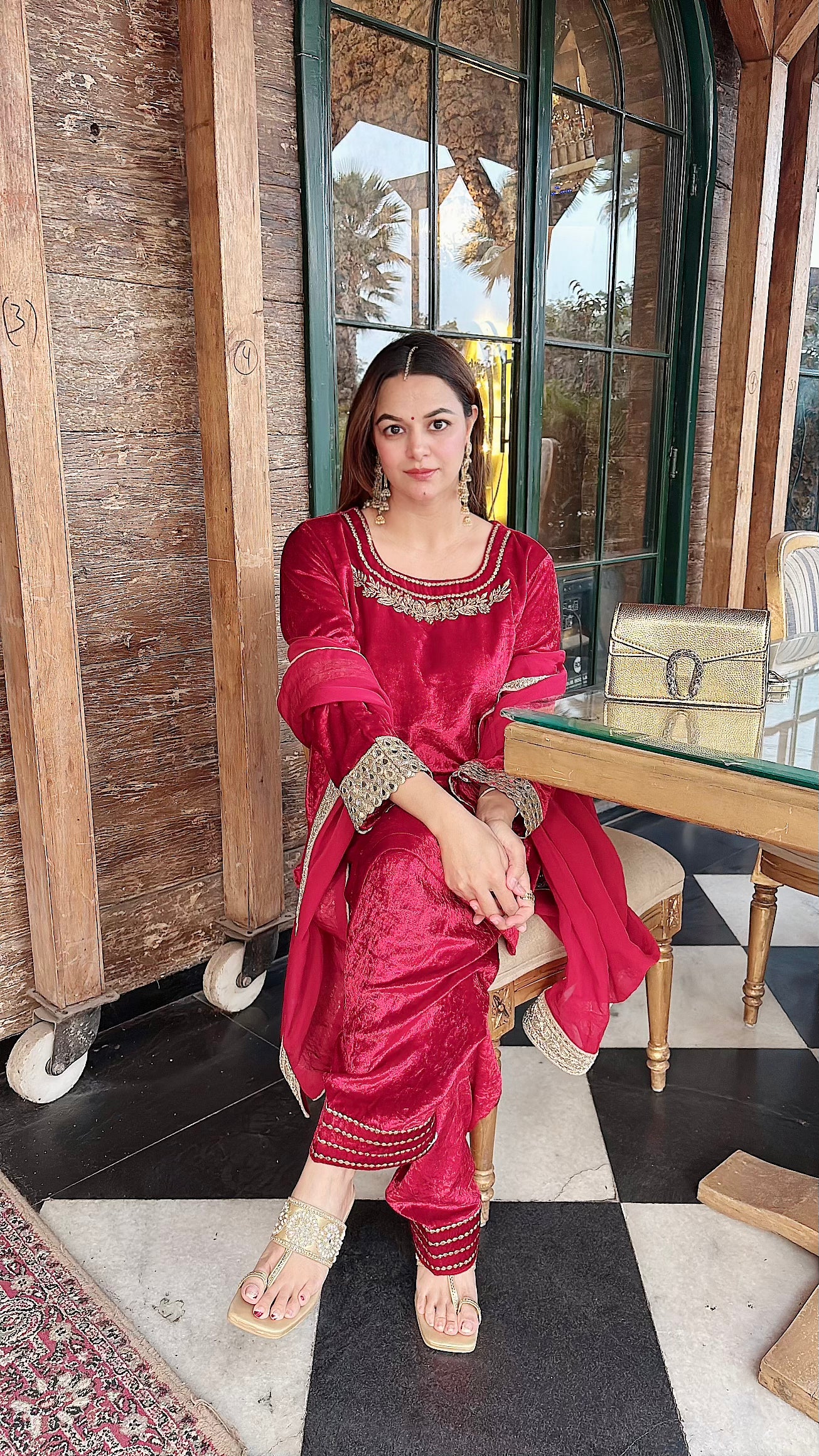 Velvet Short kurti with farsi salwar and dupatta