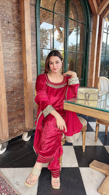 Velvet Short kurti with farsi salwar and dupatta