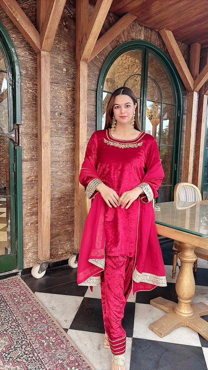 Velvet Short kurti with farsi salwar and dupatta