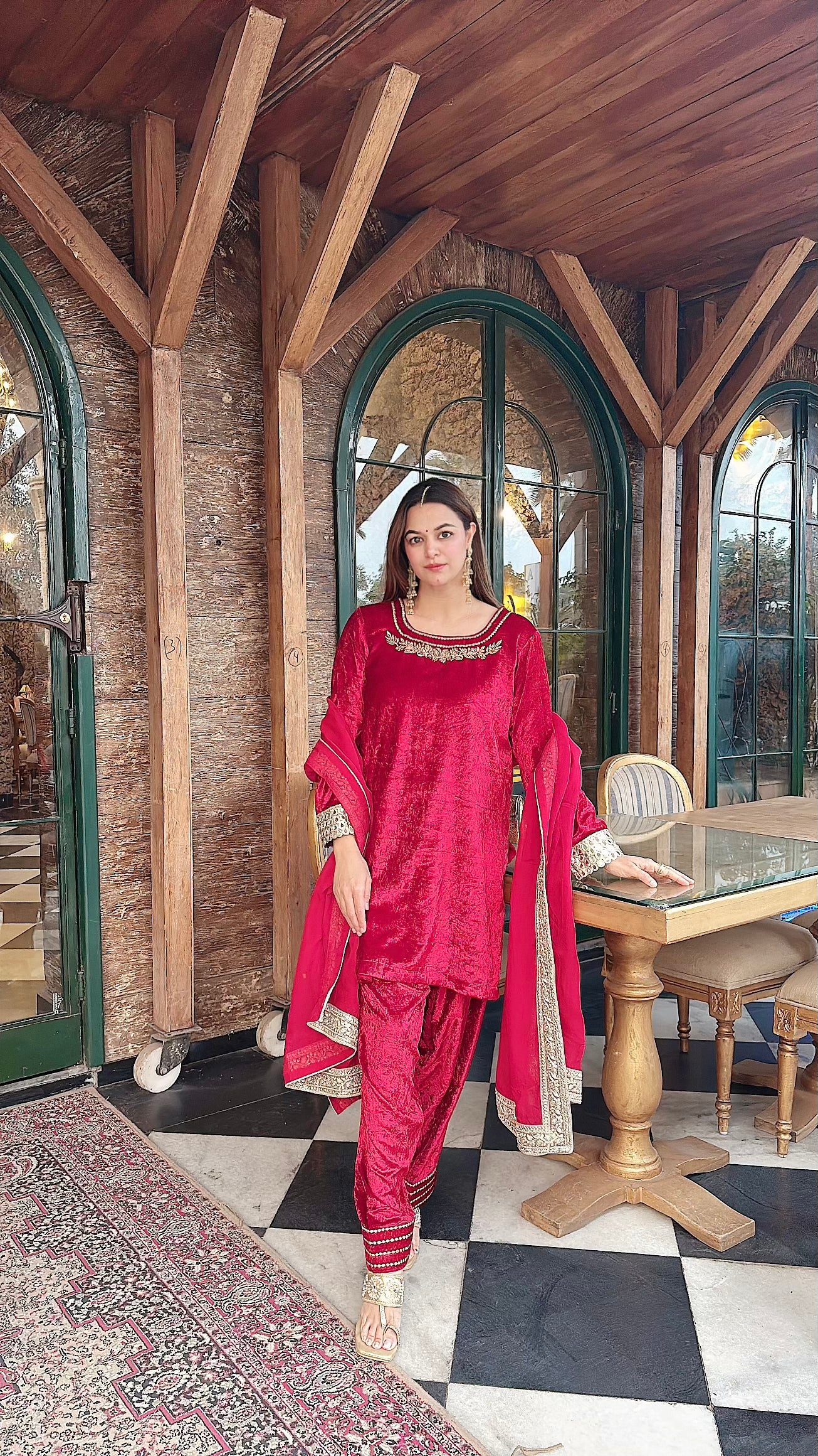 Velvet Short kurti with farsi salwar and dupatta