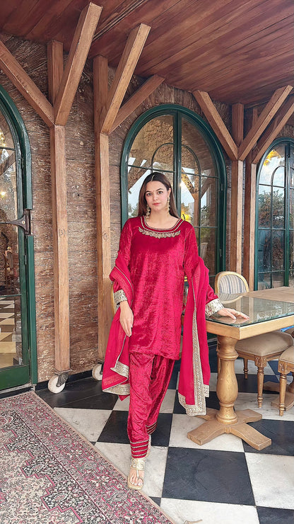 Velvet Short kurti with farsi salwar and dupatta