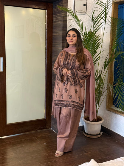Nude Brown Short Kurta with Farsi Salwar set