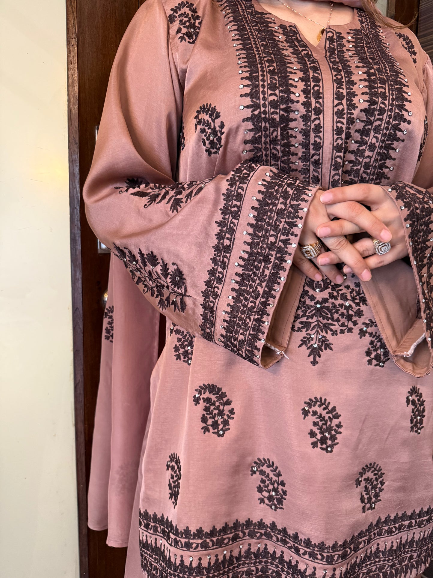 Nude Brown Short Kurta with Farsi Salwar set