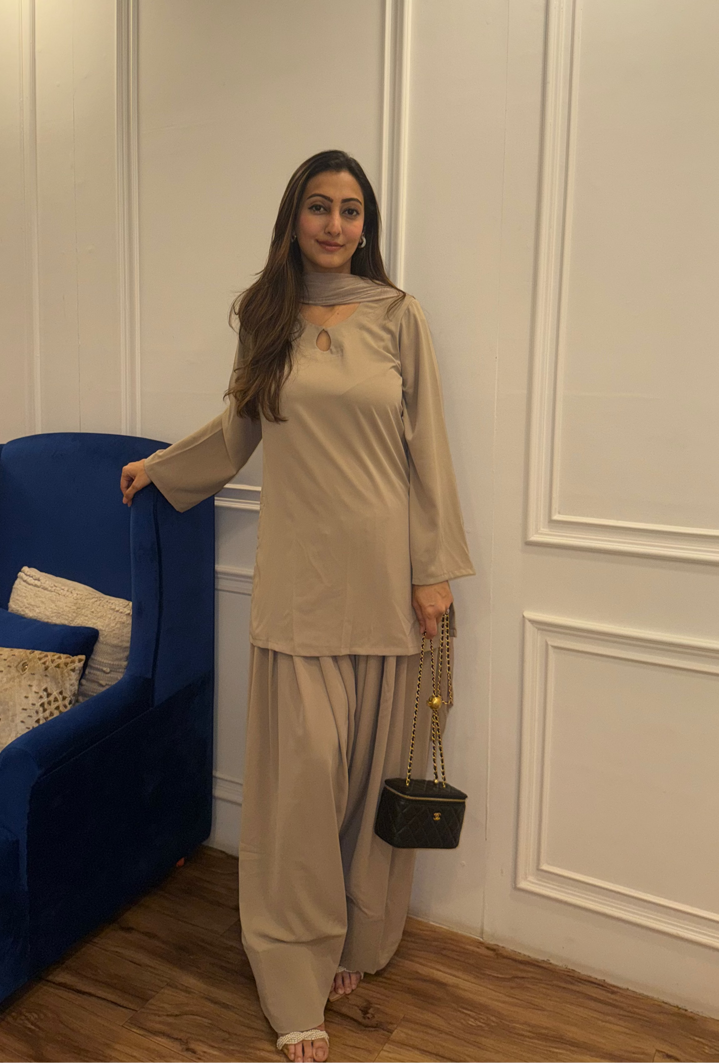 Short kurta with Farsi salwar and dupatta
