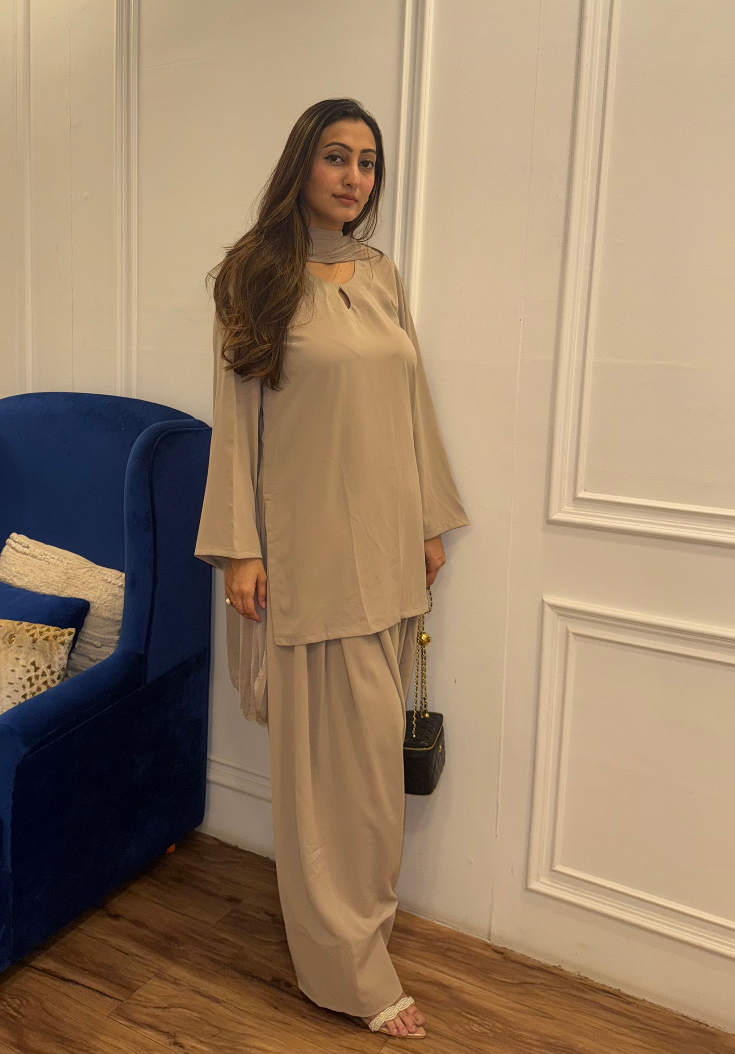 Short kurta with Farsi salwar and dupatta