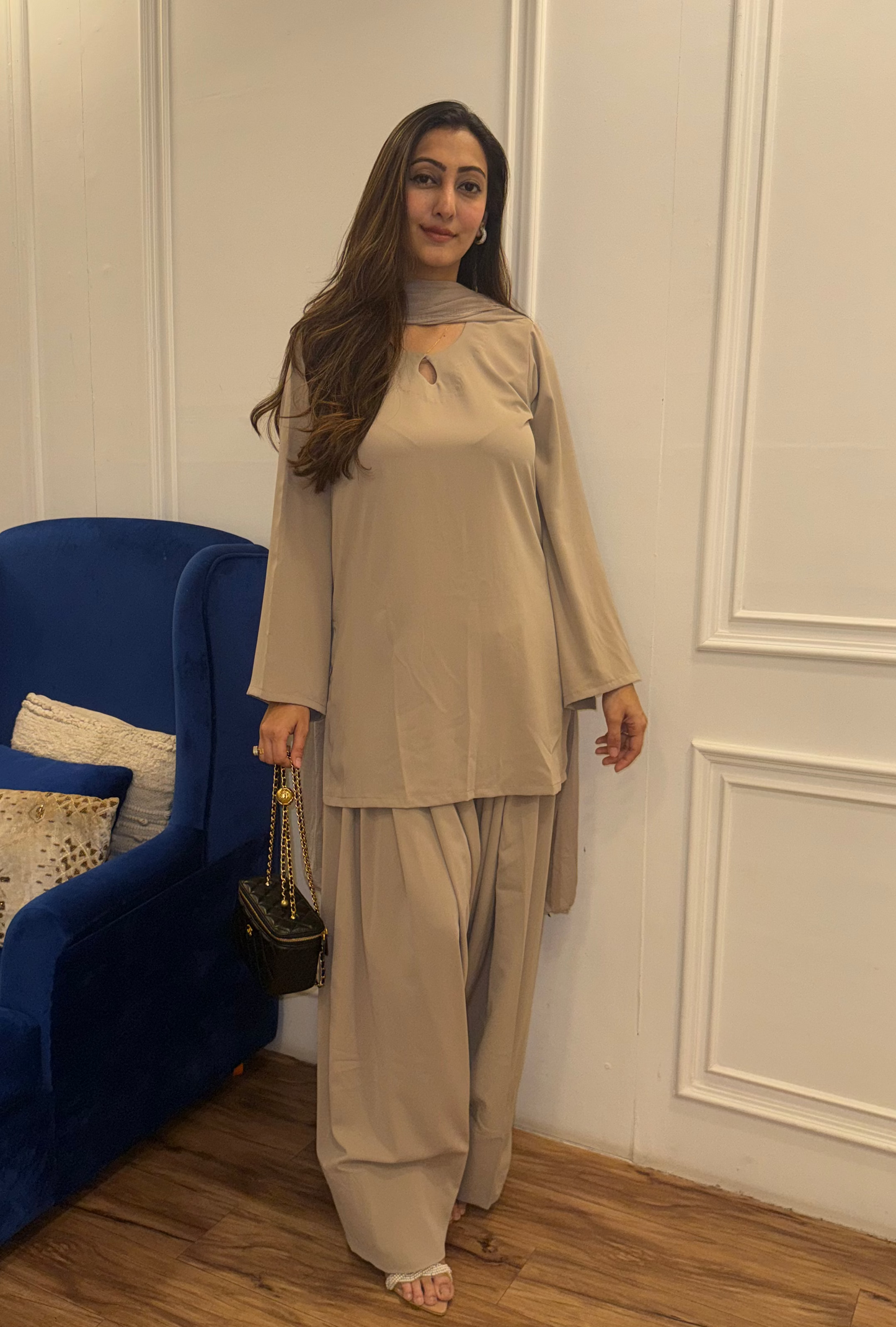 Short kurta with Farsi salwar and dupatta
