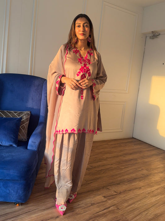 Short top with Farsi salwar and dupatta