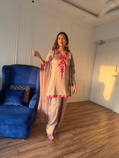 Short top with Farsi salwar and dupatta