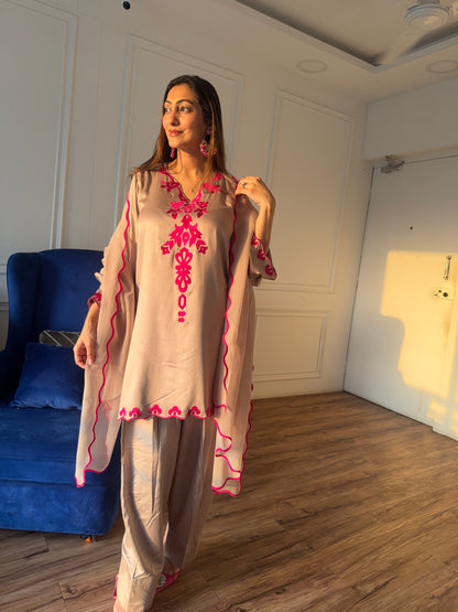 Short top with Farsi salwar and dupatta