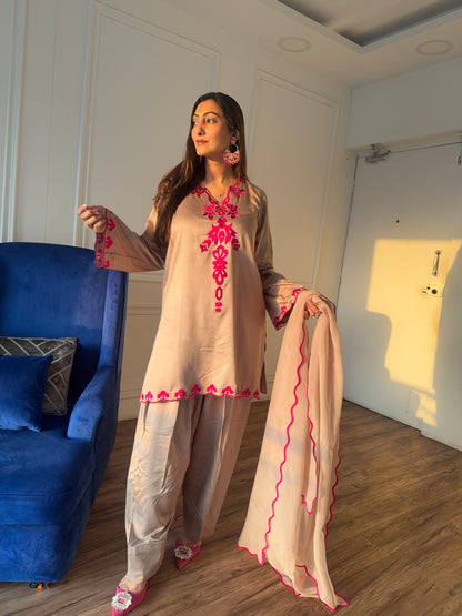Short top with Farsi salwar and dupatta