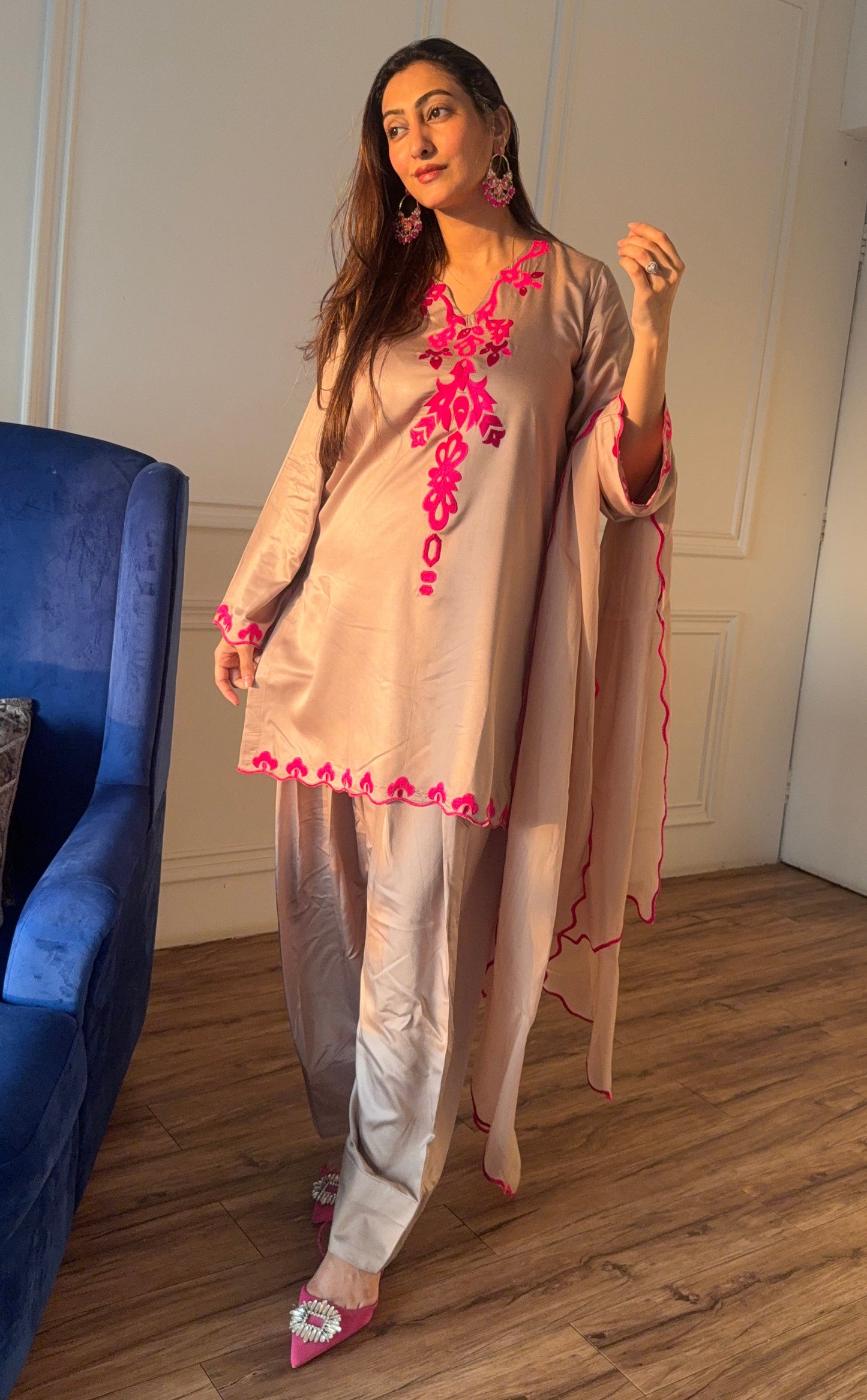 Short top with Farsi salwar and dupatta