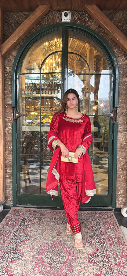 Velvet Short kurti with farsi salwar and dupatta