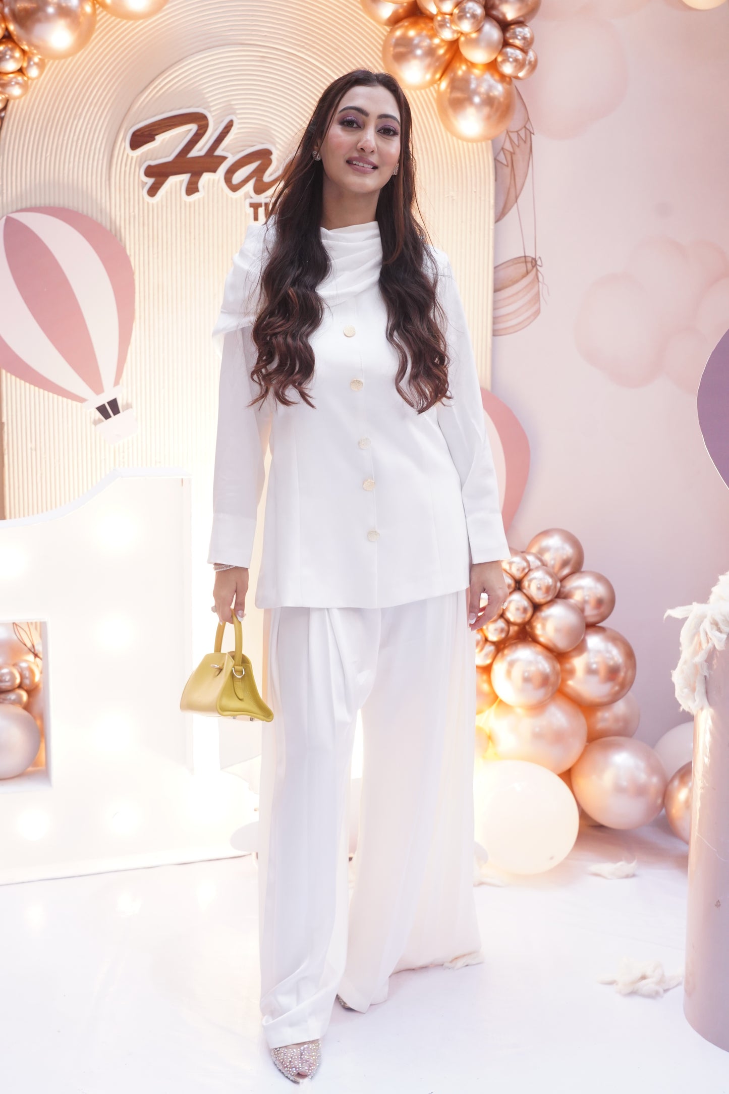 Blazer Top with pleated flair pants and attached scarf