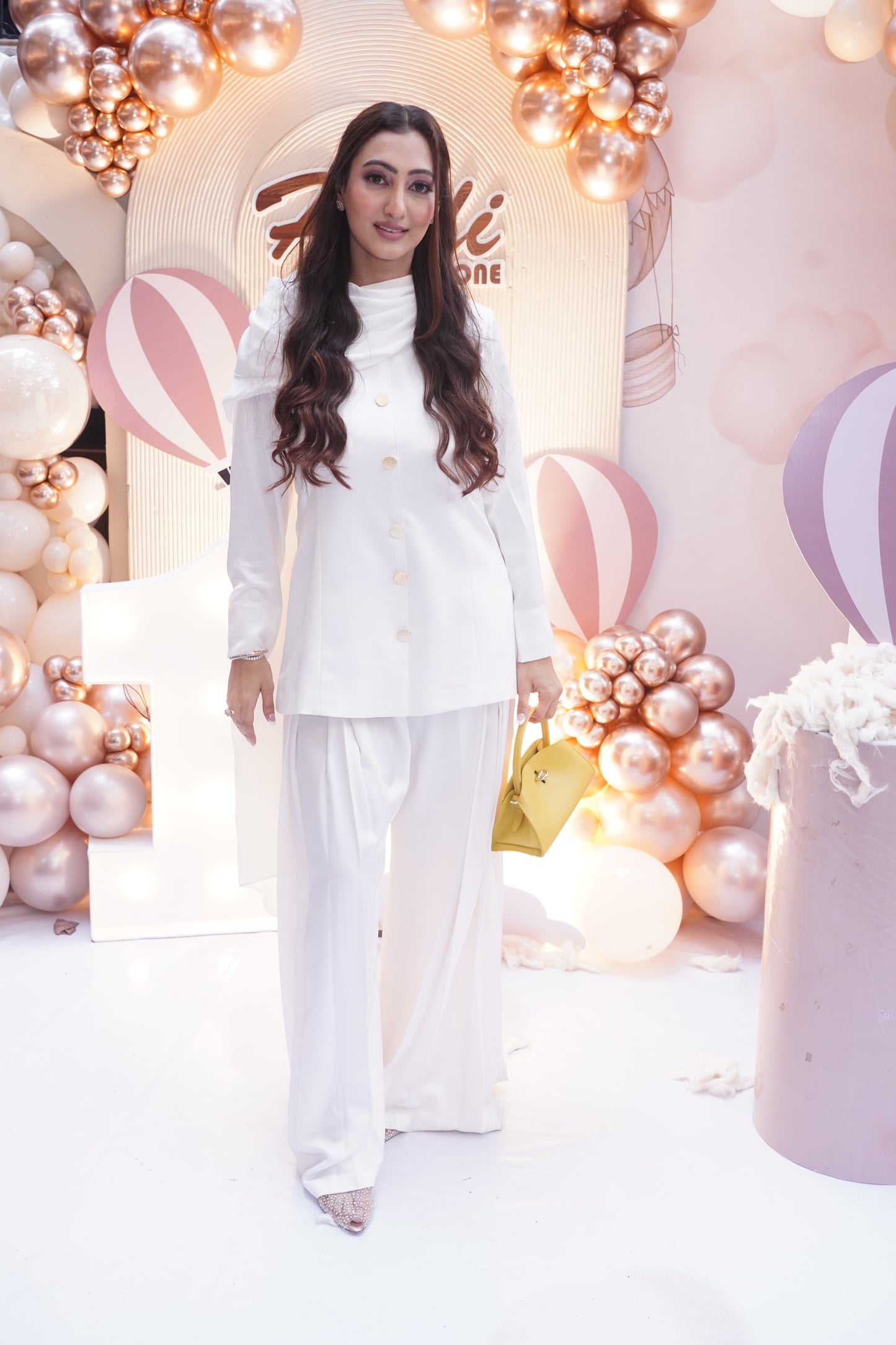 Blazer Top with pleated flair pants and attached scarf