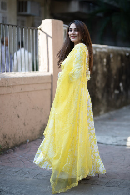 Yellow floral Anarkali